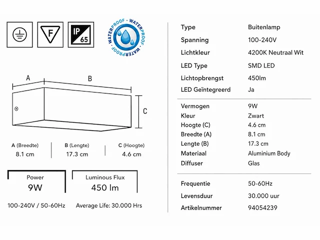 6 x led buiten wandlamp – 9w – 4200k neutraal wit - zwart – ip65 – andiz - afbeelding 6 van  15