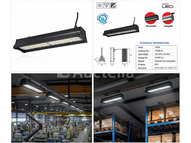 6 x led industriële hanglamp 100w – 6400k koud wit - zwart – ip20 – pyramid-100 - afbeelding 5 van  5