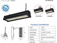 6 x led industriële hanglamp 100w – 6400k koud wit - zwart – ip20 – pyramid-100 - afbeelding 1 van  5