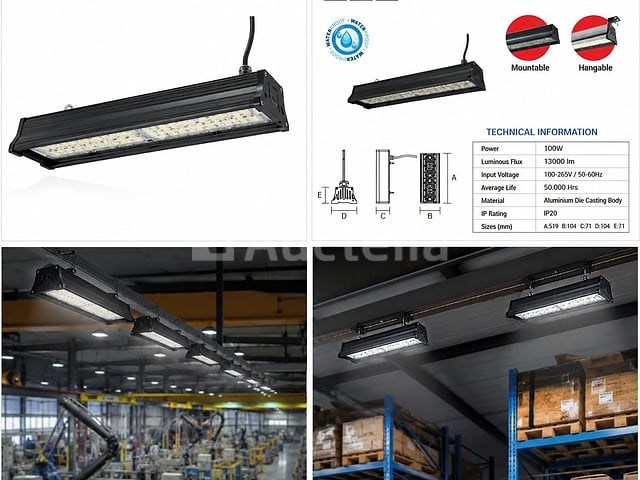 6 x led industriële hanglamp 100w – 6400k koud wit - zwart – ip20 – pyramid-100 - afbeelding 4 van  5