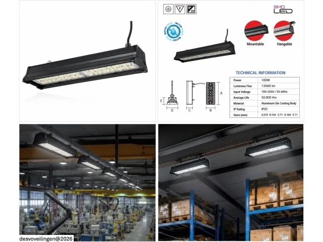 6 x led industriële hanglamp 100w – 6400k koud wit - zwart – ip20 – pyramid-100 - afbeelding 6 van  6