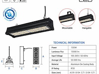 6 x led industriële hanglamp 100w – 6400k koud wit - zwart – ip20 – pyramid-100 - afbeelding 4 van  5