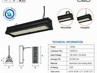 6 x led industriële hanglamp 100w – 6400k koud wit - zwart – ip20 – pyramid-100 - afbeelding 5 van  6