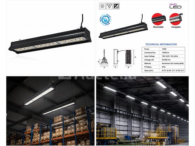 6 x led industriële hanglamp 150w – 6400k koud wit - zwart – ip20 – pyramid-150 - afbeelding 5 van  5