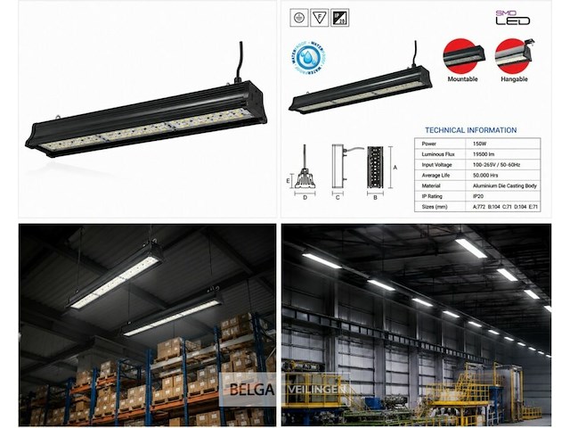 6 x led industriële hanglamp 150w – 6400k koud wit - zwart – ip20 – pyramid-150 - afbeelding 6 van  6