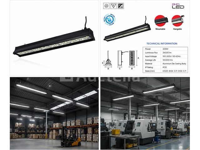 6 x led industriële hanglamp 200w – 6400k koud wit - zwart – ip20 – pyramid-200 - afbeelding 1 van  5