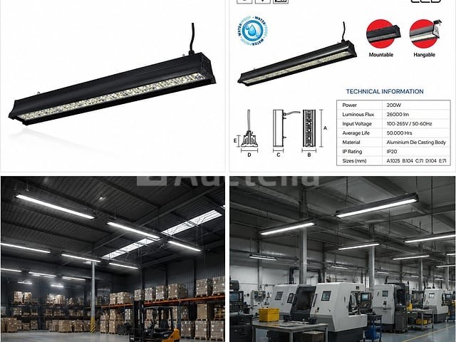 6 x led industriële hanglamp 200w – 6400k koud wit - zwart – ip20 – pyramid-200 - afbeelding 5 van  5