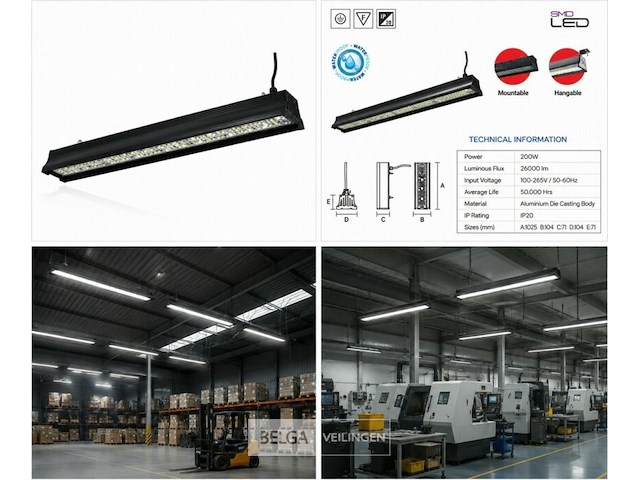 6 x led industriële hanglamp 200w – 6400k koud wit - zwart – ip20 – pyramid-200 - afbeelding 6 van  6