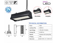 6 x led industriële hanglamp 50w – 6400k koud wit - zwart – ip20 – pyramid-50 - afbeelding 2 van  5