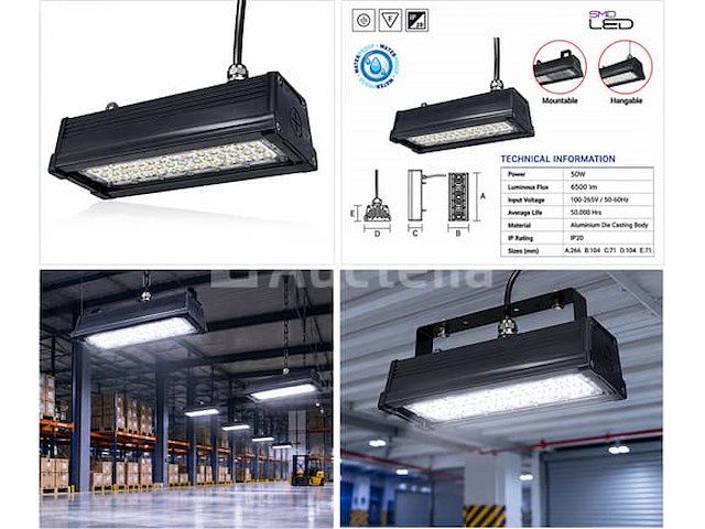 6 x led industriële hanglamp 50w – 6400k koud wit - zwart – ip20 – pyramid-50 - afbeelding 4 van  5