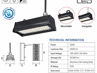 6 x led industriële hanglamp 50w – 6400k koud wit - zwart – ip20 – pyramid-50 - afbeelding 4 van  5