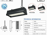 6 x led industriële hanglamp 50w – 6400k koud wit - zwart – ip20 – pyramid-50 - afbeelding 5 van  6