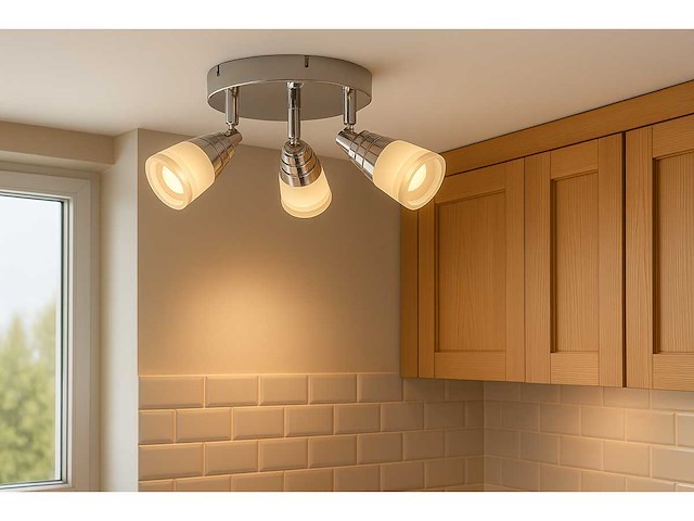 6 x led plafondlamp – 3 spots – 3 x 5w – 4000k neutraal wit – zilver – di01 - afbeelding 1 van  4