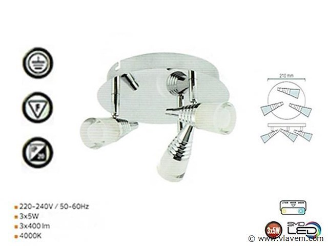 6 x led plafondlamp – 3 spots – 3 x 5w – 4000k neutraal wit – zilver – di01 - afbeelding 3 van  4