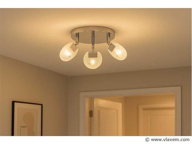 6 x led plafondlamp – 3 spots – 3 x 5w – 4000k neutraal wit – zilver – hl7160l - afbeelding 1 van  4