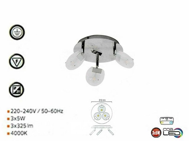 6 x led plafondlamp – 3 spots – 3 x 5w – 4000k neutraal wit – zilver – hl7160l - afbeelding 4 van  5