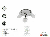 6 x led plafondlamp – 3 spots – 3 x 5w – 4000k neutraal wit – zilver – hl7160l - afbeelding 4 van  5