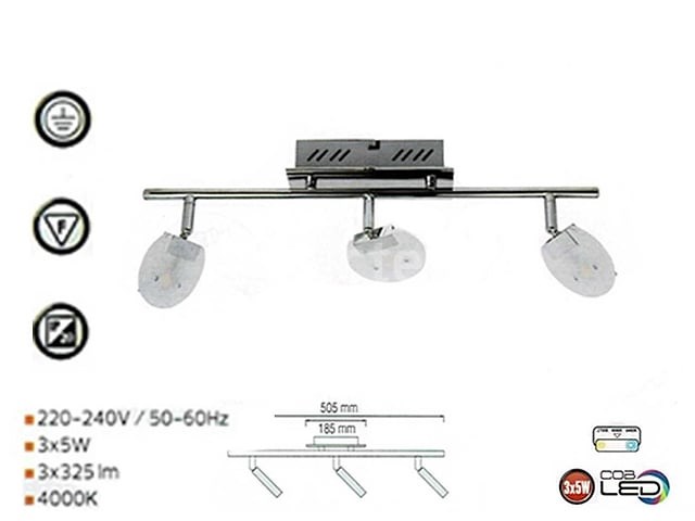 6 x led plafondlamp – 3 spots – 3 x 5w – 4000k neutraal wit – zilver – hl7163l - afbeelding 4 van  4