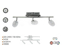 6 x led plafondlamp – 3 spots – 3 x 5w – 4000k neutraal wit – zilver – hl7163l - afbeelding 4 van  4