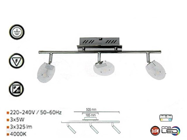 6 x led plafondlamp – 3 spots – 3 x 5w – 4000k neutraal wit – zilver – hl7163l - afbeelding 3 van  4