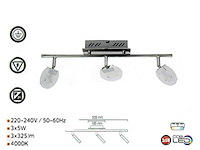 6 x led plafondlamp – 3 spots – 3 x 5w – 4000k neutraal wit – zilver – hl7163l - afbeelding 3 van  4