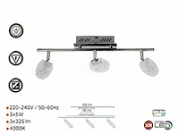 6 x led plafondlamp – 3 spots – 3 x 5w – 4000k neutraal wit – zilver – hl7163l - afbeelding 3 van  4