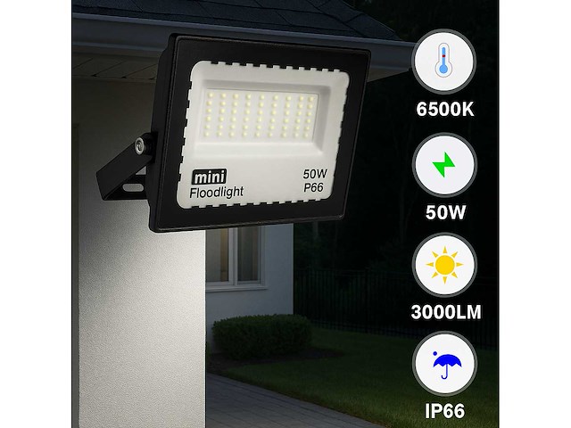 6 x led schijnwerper mini 50w – 6500k koud wit – ip65 – minions-50 - afbeelding 1 van  5