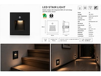 6 x led trapverlichting 1w – 4200k neutraal wit - zwart – pir sensor – ip20 – diamond - afbeelding 3 van  5