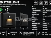 6 x led trapverlichting 1w – 4200k neutraal wit - zwart – pir sensor – ip20 – diamond - afbeelding 3 van  5