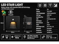 6 x led trapverlichting 1w – 4200k neutraal wit - zwart – pir sensor – ip20 – diamond - afbeelding 4 van  5