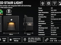 6 x led trapverlichting 1w – 4200k neutraal wit - zwart – pir sensor – ip20 – diamond - afbeelding 4 van  5