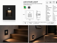 6 x led trapverlichting 1w – 4200k neutraal wit - zwart – pir sensor – ip20 – diamond - afbeelding 5 van  5
