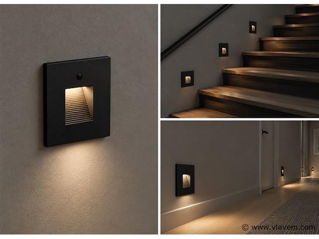 6 x led trapverlichting 1w – 4200k neutraal wit - zwart – pir sensor – ip20 – diamond - afbeelding 3 van  5