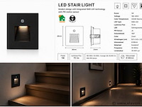6 x led trapverlichting 1w – 4200k neutraal wit - zwart – pir sensor – ip20 – diamond - afbeelding 5 van  5
