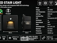 6 x led trapverlichting 1w – 4200k neutraal wit - zwart – pir sensor – ip20 – diamond - afbeelding 5 van  6