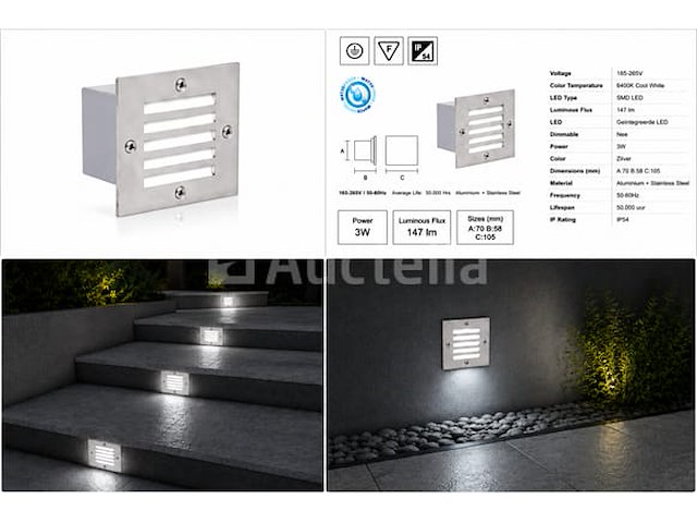 6 x led trapverlichting 3w - 6400k koud wit – ip54 – akik - afbeelding 3 van  5