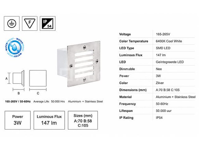 6 x led trapverlichting 3w - 6400k koud wit – ip54 – akik - afbeelding 5 van  5