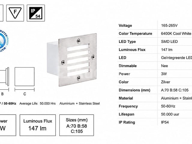 6 x led trapverlichting 3w - 6400k koud wit – ip54 – akik - afbeelding 3 van  5