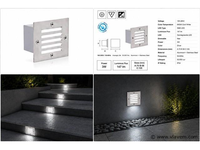 6 x led trapverlichting 3w - 6400k koud wit – ip54 – akik - afbeelding 5 van  5
