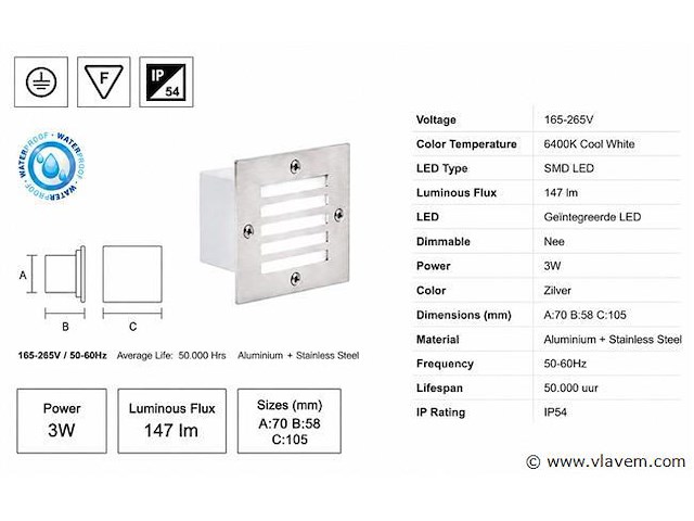 6 x led trapverlichting 3w - 6400k koud wit – ip54 – akik - afbeelding 4 van  5