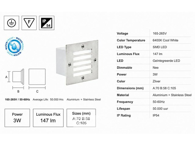 6 x led trapverlichting 3w - 6400k koud wit – ip54 – akik - afbeelding 5 van  6