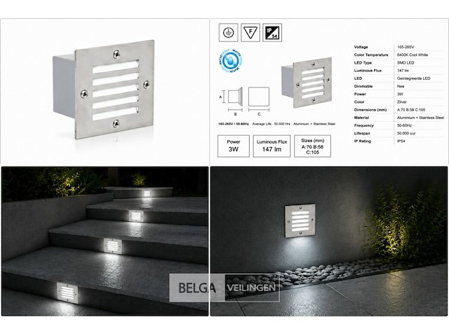 6 x led trapverlichting 3w - 6400k koud wit – ip54 – akik - afbeelding 6 van  6