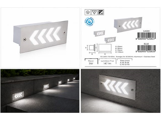 6 x led trapverlichting 3w - 6400k koud wit – ip54 – beril - afbeelding 5 van  5