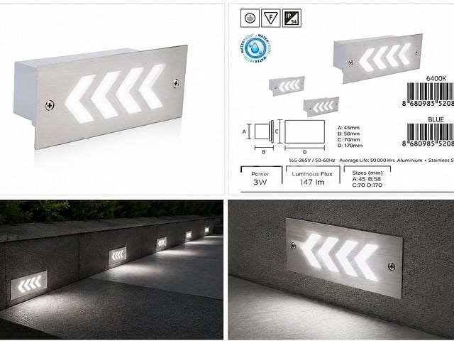 6 x led trapverlichting 3w - 6400k koud wit – ip54 – beril - afbeelding 3 van  5