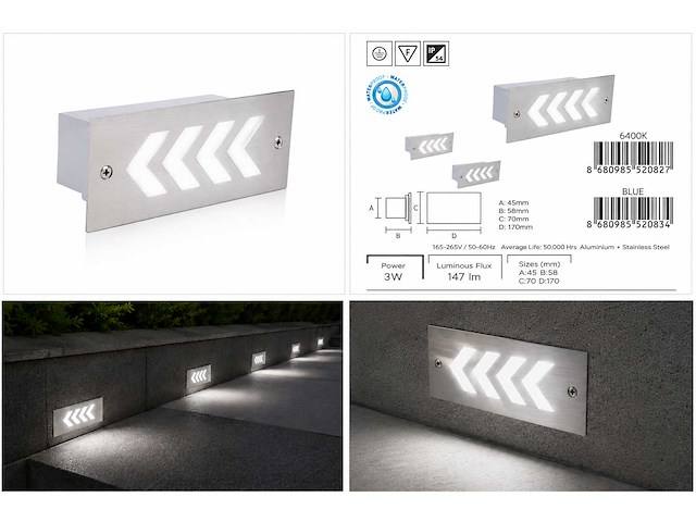6 x led trapverlichting 3w - 6400k koud wit – ip54 – beril - afbeelding 5 van  5