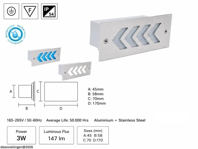 6 x led trapverlichting 3w - 6400k koud wit – ip54 – beril - afbeelding 5 van  6