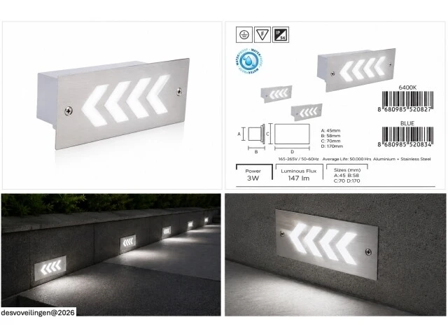 6 x led trapverlichting 3w - 6400k koud wit – ip54 – beril - afbeelding 6 van  6