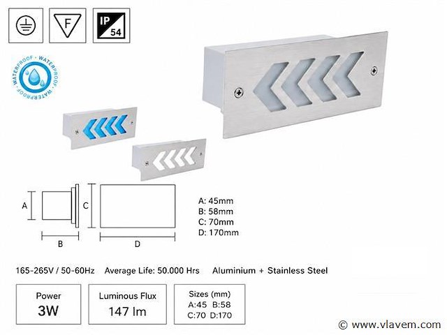 6 x led trapverlichting 3w - 6400k koud wit – ip54 – beril - afbeelding 4 van  5