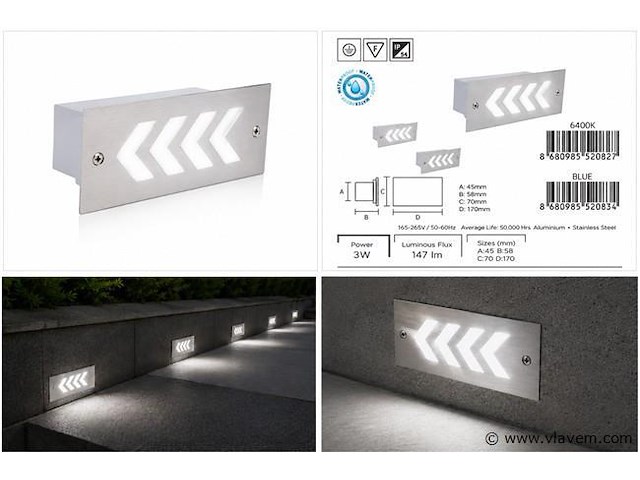 6 x led trapverlichting 3w - 6400k koud wit – ip54 – beril - afbeelding 5 van  5