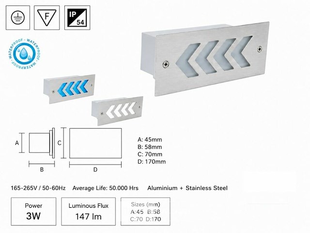 6 x led trapverlichting 3w - 6400k koud wit – ip54 – beril - afbeelding 5 van  6